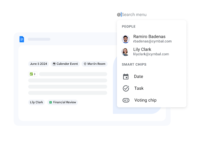 إضافة متعاونين ومحتوى بسرعة في مستند Google مشترَك