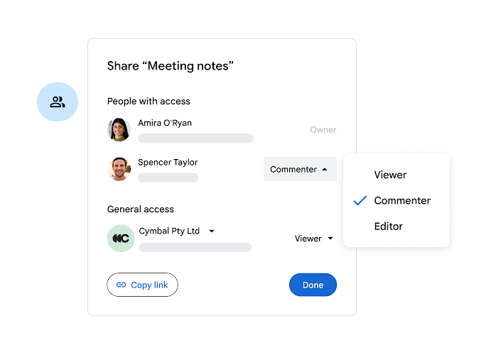 تغيير إذن الوصول إلى مستند Google من القائمة المنسدلة