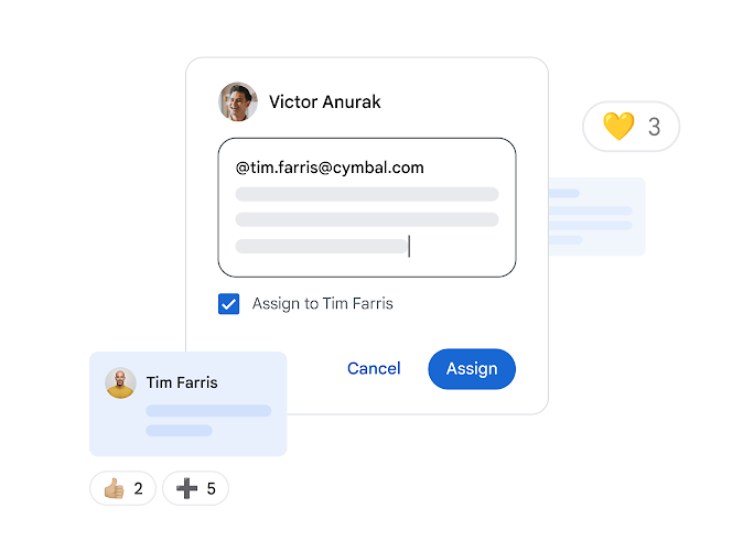تعيين مهمة لأحد أفراد الفريق في مستند Google